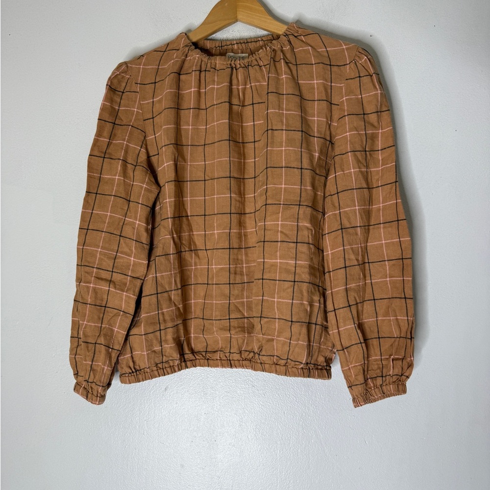 ROOLEE Harvest Plaid Check Modest Prairie Long Sleeve Linen Top Small